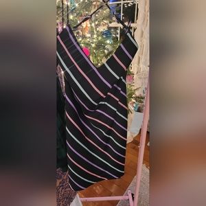 Wayf Black dress, purple and green striped slinky dress size small